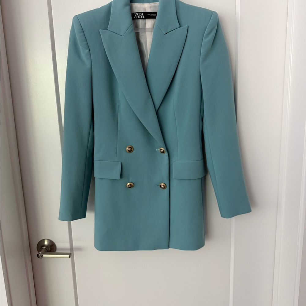 Zara Teal Double-Breasted Blazer